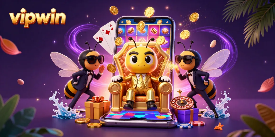 Join the fun at vipwin's vibrant casino scene with golden coins and exciting games!
