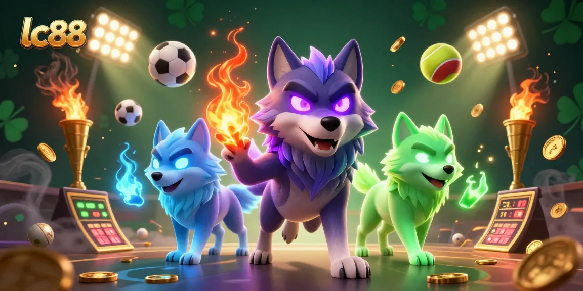 Engage with lc88's vibrant online betting scene featuring ghostly wolves and dynamic sports elements.