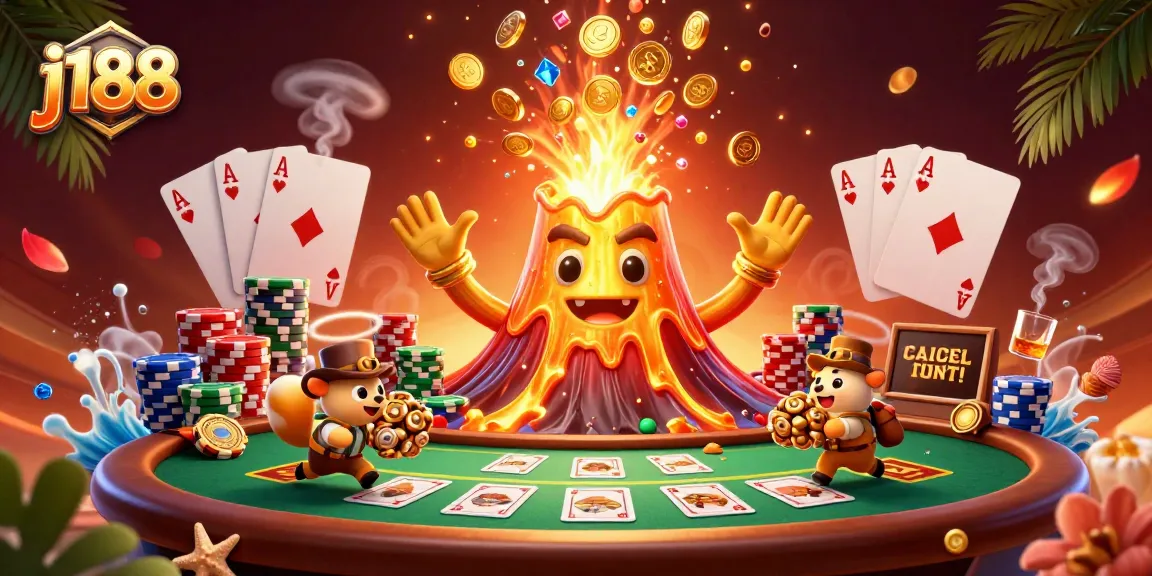 Win big at j188 with a 3D volcanic eruption scene filled with treasure and poker excitement.