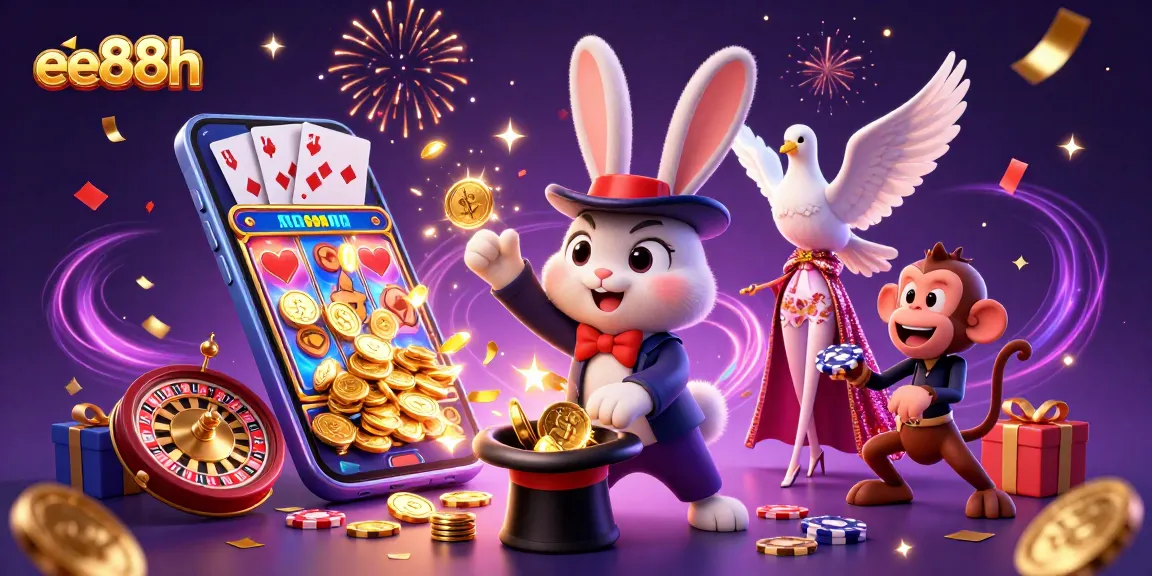 ee88h brings luck with a magician rabbit, coins, and vibrant casino action