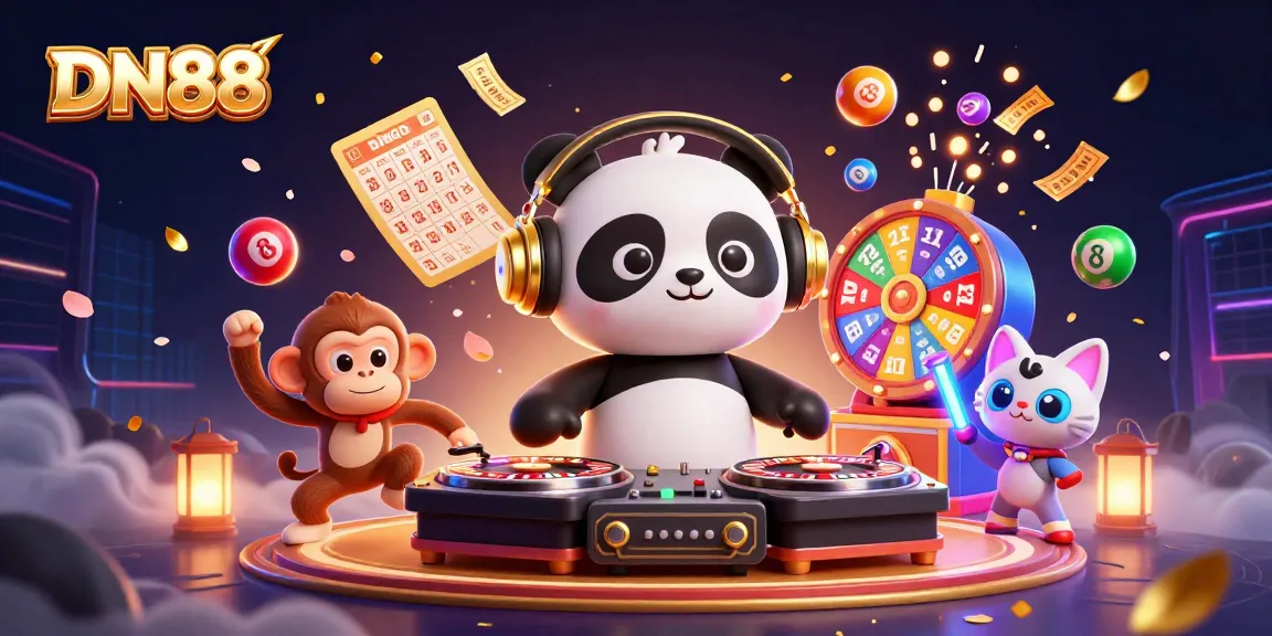 Experience the thrills of DN88 with a DJ panda and friends in a vibrant casino party scene.