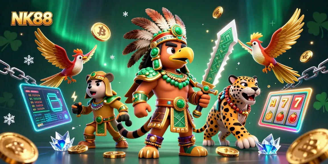 Engage in thrilling action at NK88 with Aztec warriors and crypto elements energizing the scene.