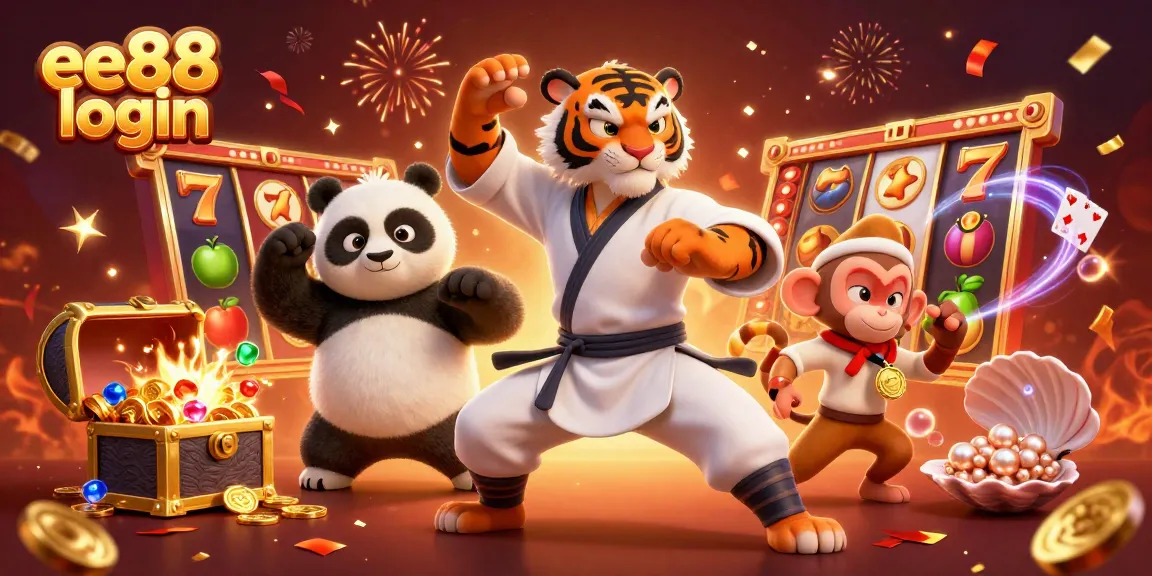 Engage with the ee88 login experience in this vibrant 3D casino illustration packed with exciting slot elements.