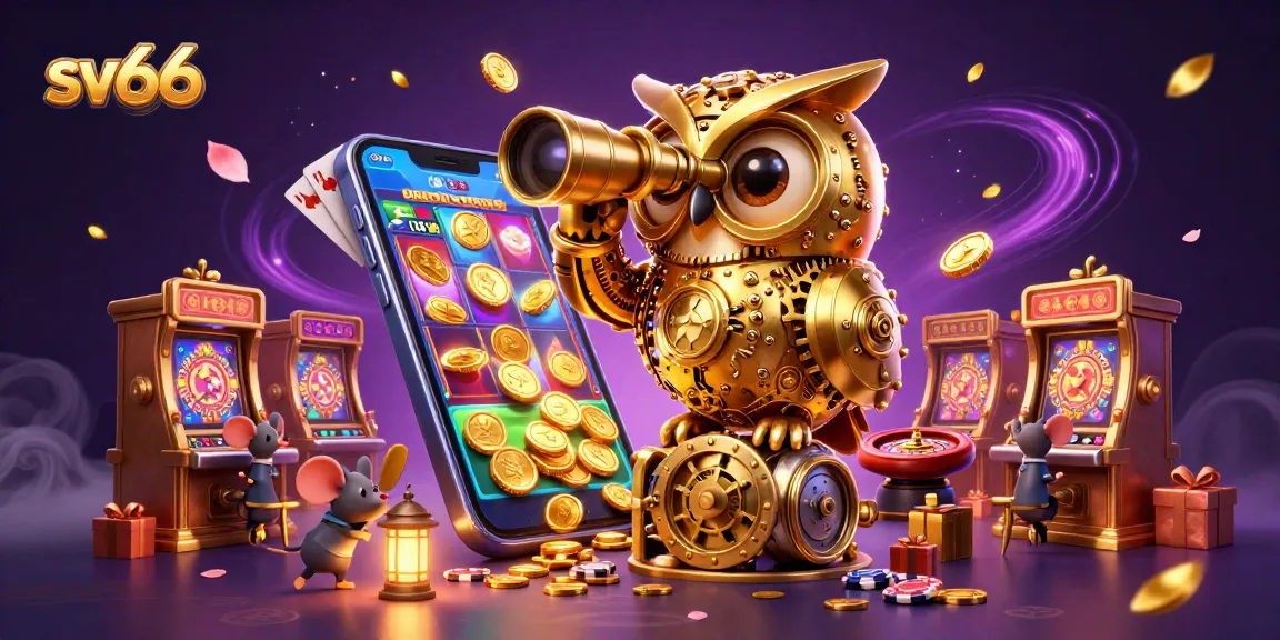 Experience sv66 with vibrant 3D illustration showcasing a whimsical casino scene filled with games and excitement.