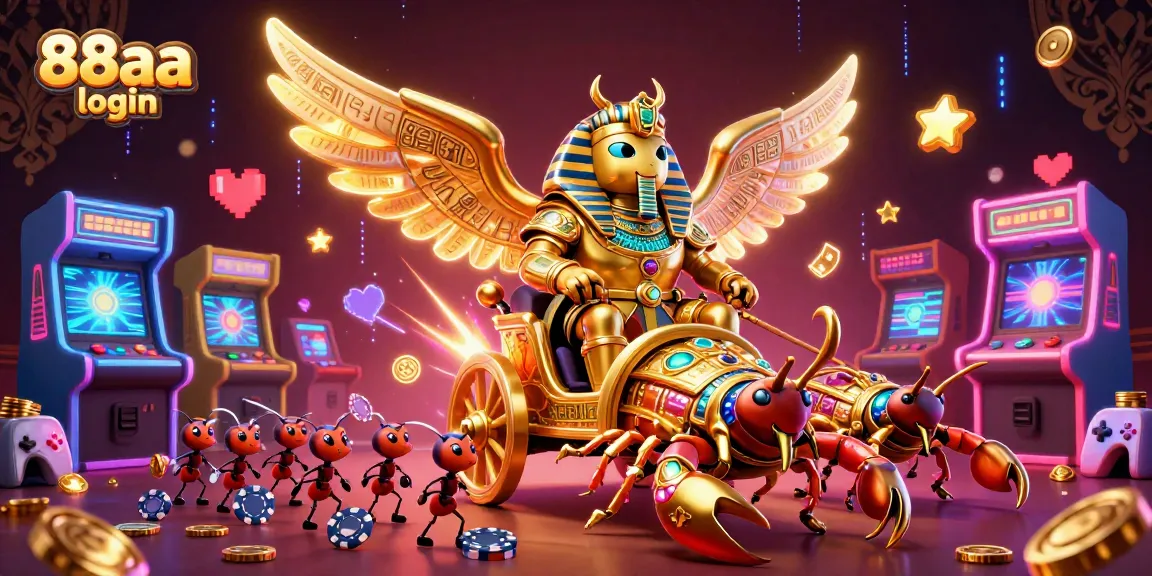 Join the fun at 88aa login with colorful arcade game elements and a vibrant casino scene.