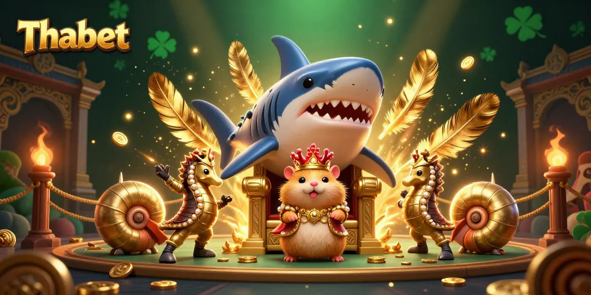 Engage in thrilling gameplay at Thabet with a golden hamster king, seahorse guards, and rich casino elements.