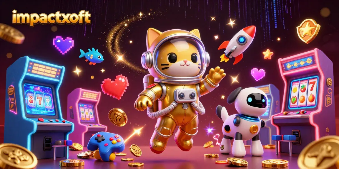 Play casino games with impactxoft in a vibrant, futuristic 3D illustration.