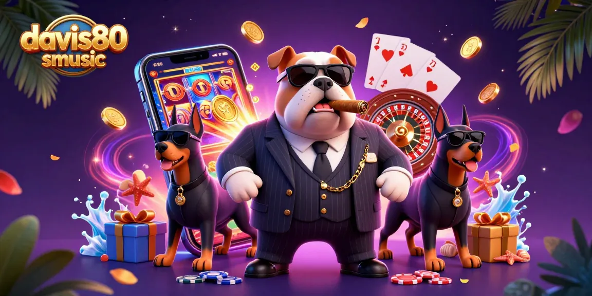 Engage with davis80smusic and win big in 3D casino-themed illustration showcasing vibrant games.