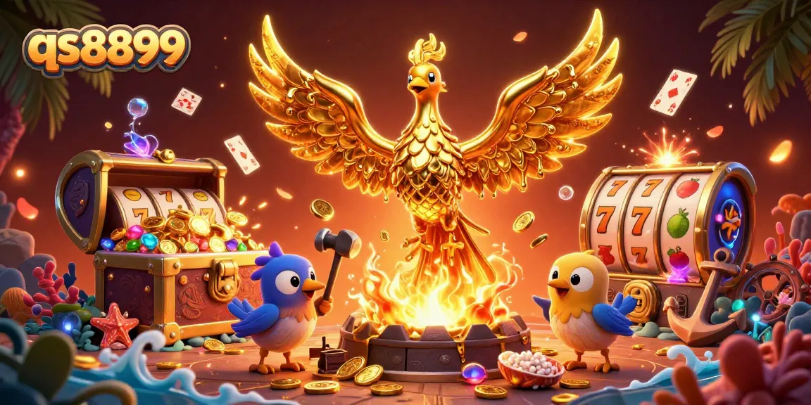 Engage in thrilling slots and jackpots with qs8899's vibrant 3D casino-themed illustration.
