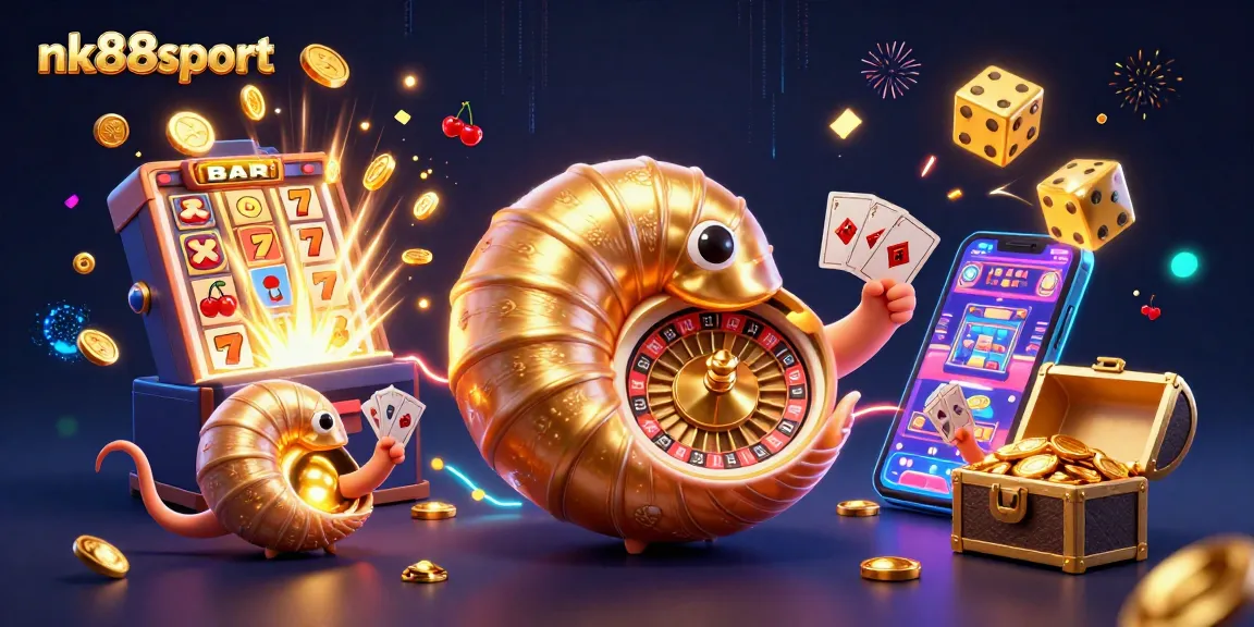 Experience the thrill of nk88sport with vibrant casino games and a jackpot explosion in this detailed 3D artwork.