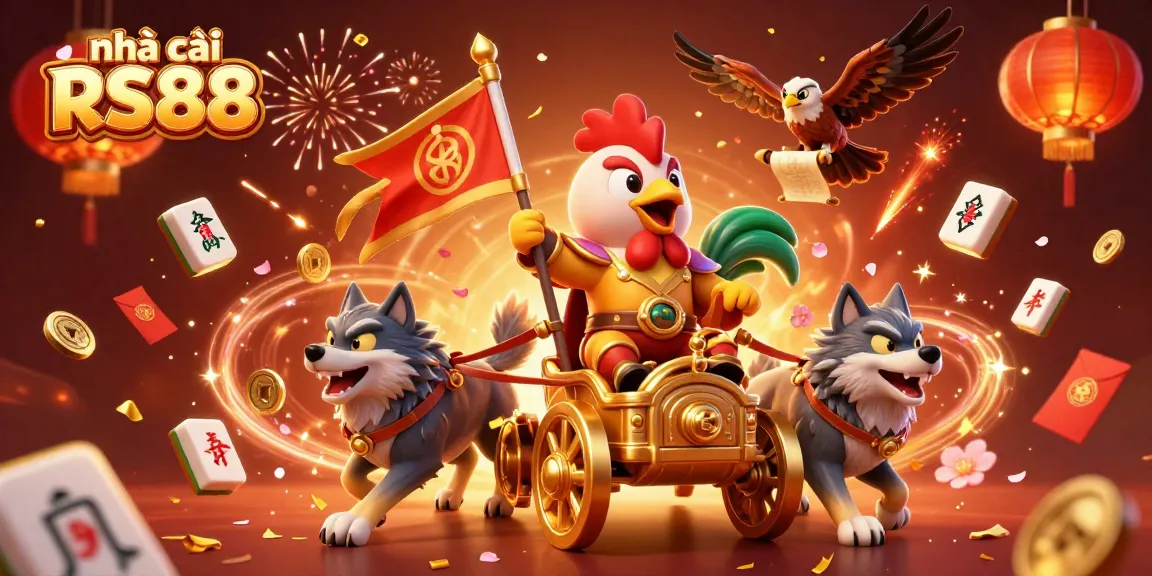 Experience thrilling adventures at nhà cái RS88 with a dynamic scene of casino elements and characters.