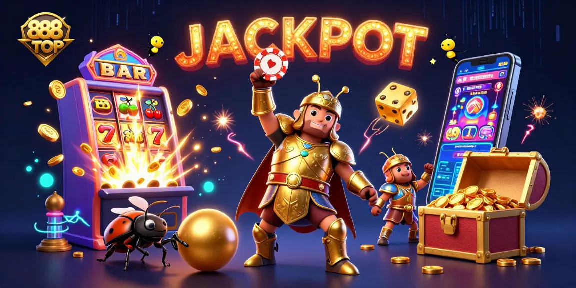 Engage with exciting gameplay at 888TOP as the beetle hero celebrates a big win!